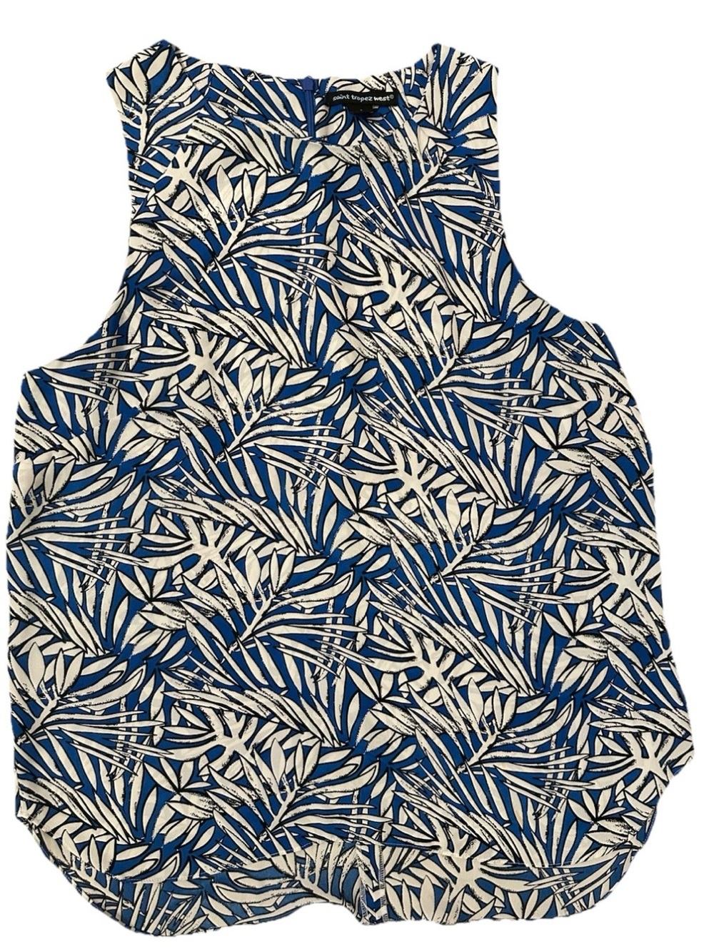 Saint Tropez West Blue and White Leaf-Print Sleeveless Blouse